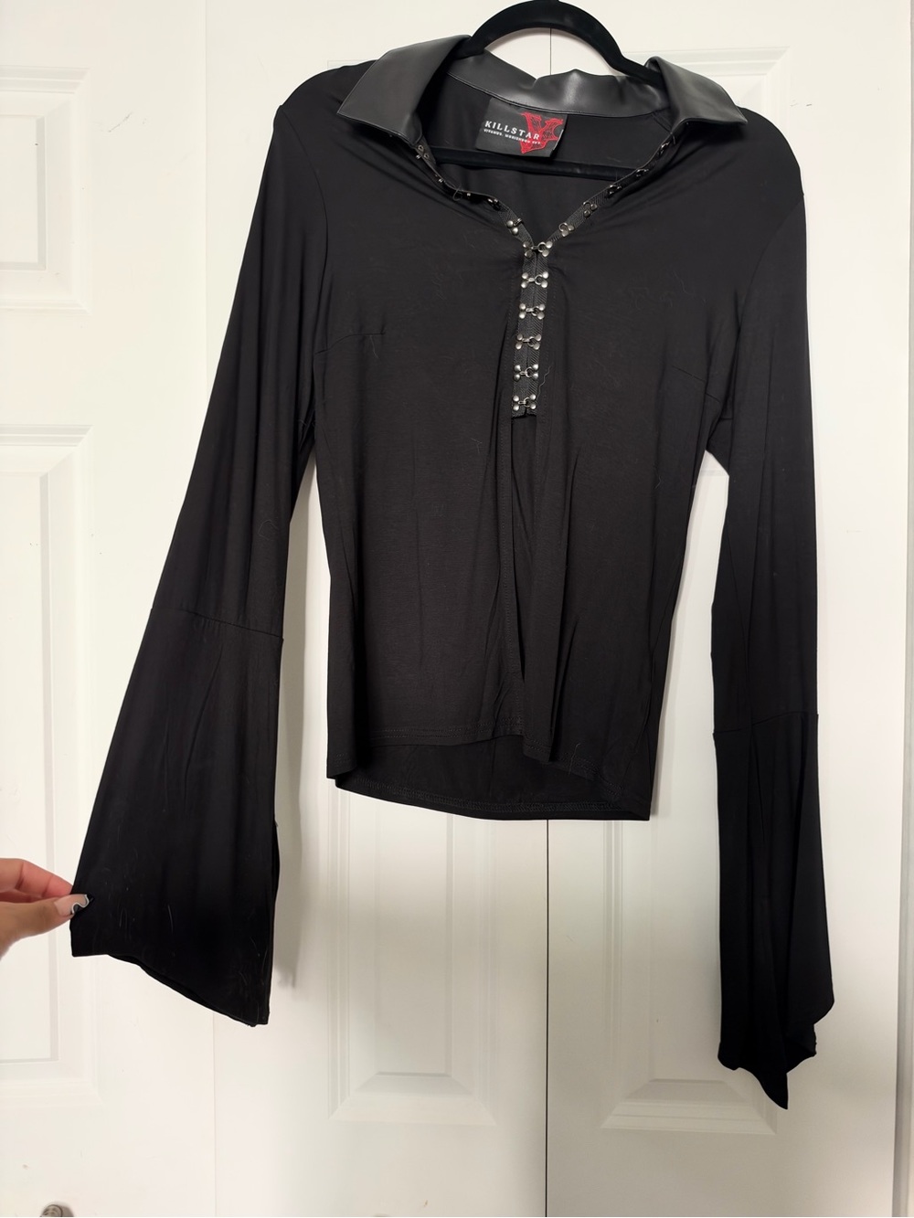 Killstar Black Gothic Bell-Sleeve Lace-Up Top